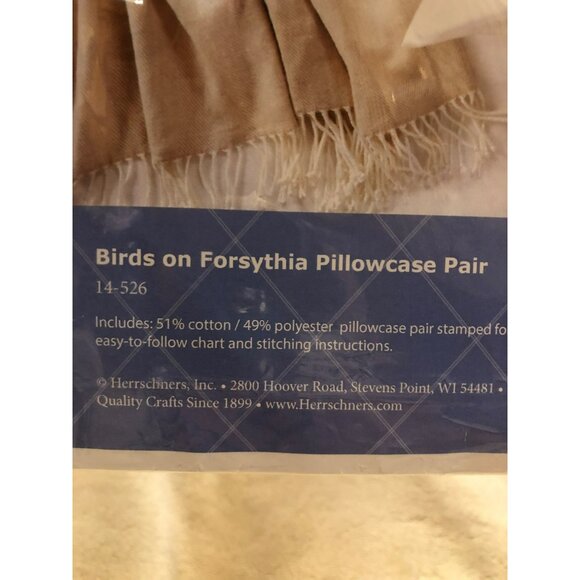 Herrschners Birds On Forsythia Pillowcase Pair Embroidery Kit - Picture 3 of 5
